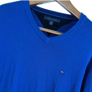 Tommy Hilfiger Men's V Neck Sweater Long Sleeve Blue Cotton Casual XL